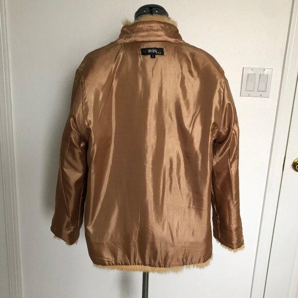 Light Copper Color Satiny Jacket with Embroidered Flowers and faux fur trim - Picture 13 of 14